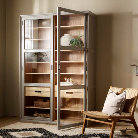 Nordal Viva Grey Wood Cabinet with Glass Doors from Accessories for the Home