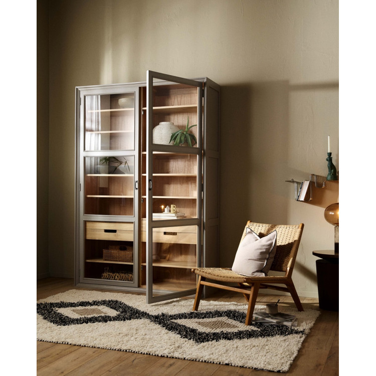Nordal Viva Grey Wood Cabinet with Glass Doors from Accessories for the Home