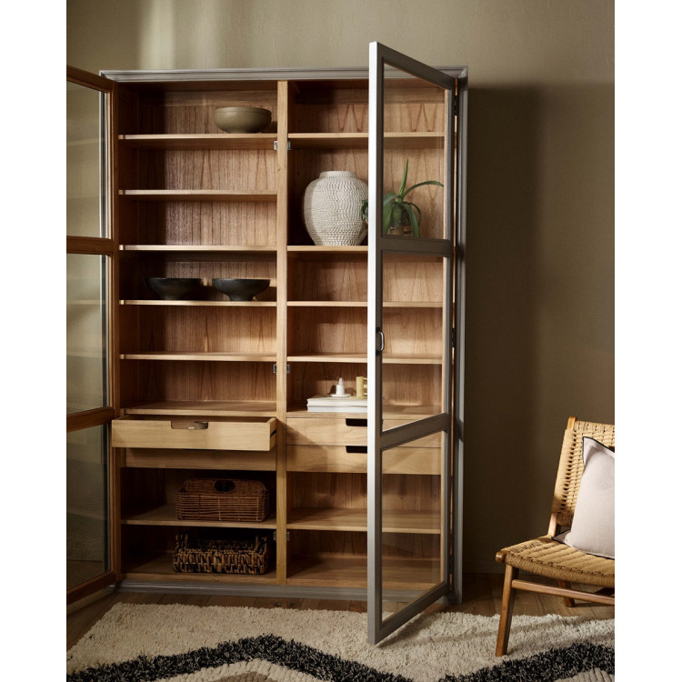Nordal Viva Grey Wood Cabinet with Glass Doors from Accessories for the Home