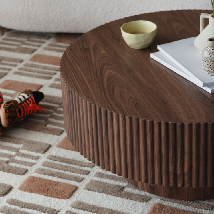 Mitch Walnut Round Ribbed Coffee Table from Accessories for the Home