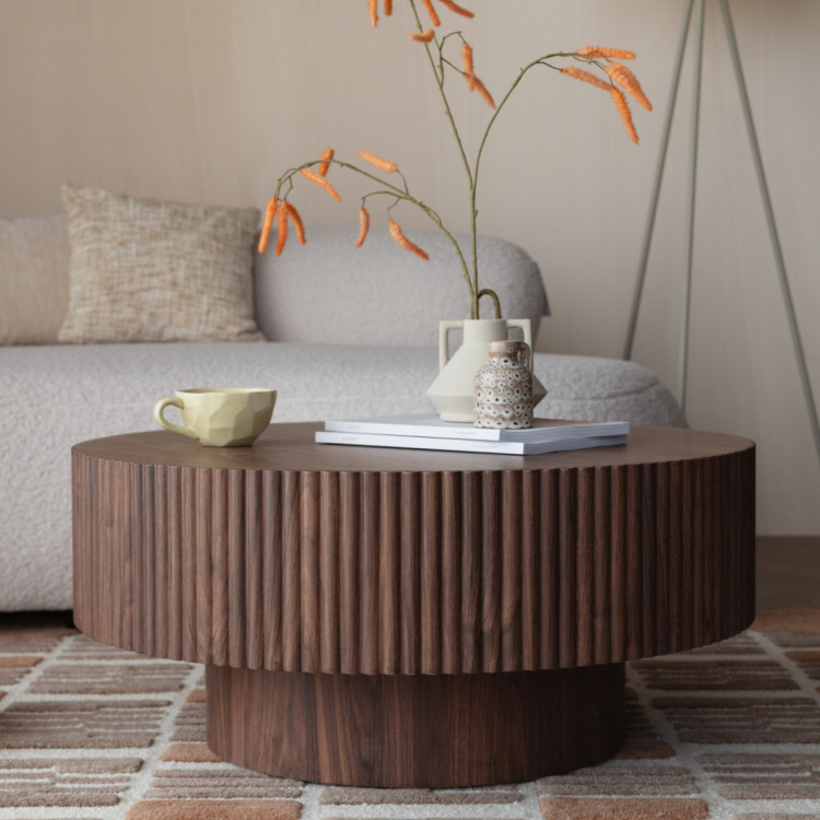 Mitch Walnut Round Ribbed Coffee Table from Accessories for the Home