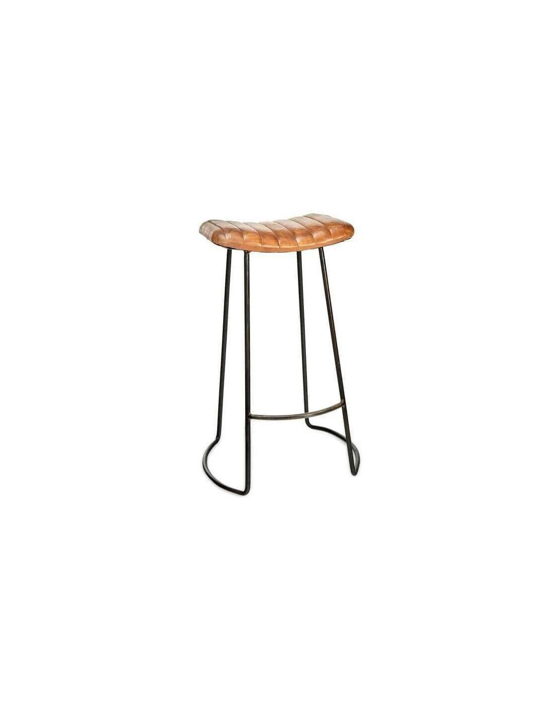 Tan Leather Ribbed Bar Stools with Iron Frame | Acc for ...