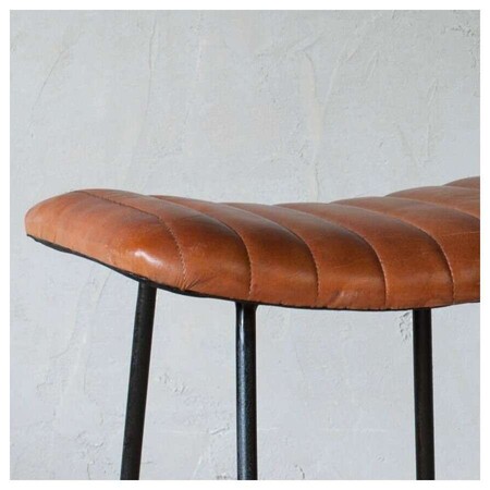 Tan Ribbed Leather and Iron Bar Stool from Accessories for the Home 2
