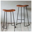 Tan Ribbed Leather and Iron Bar Stool from Accessories for the Home