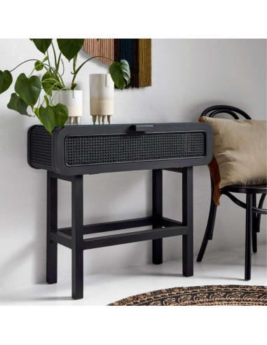Nordal Black Rattan and Teak Wood Console from Accessories for the Home