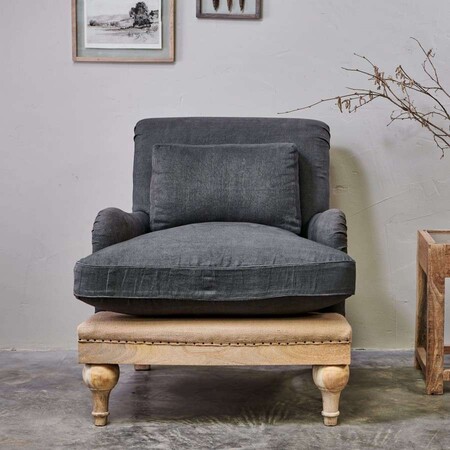 Abe Deconstructed Linen Armchair in Charcoal from Accessories for the Home