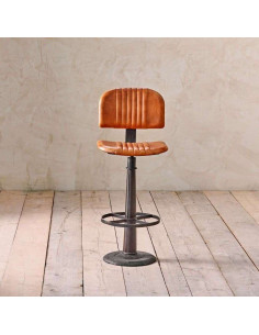 Tan Ribbed Leather and Iron Bar Chair