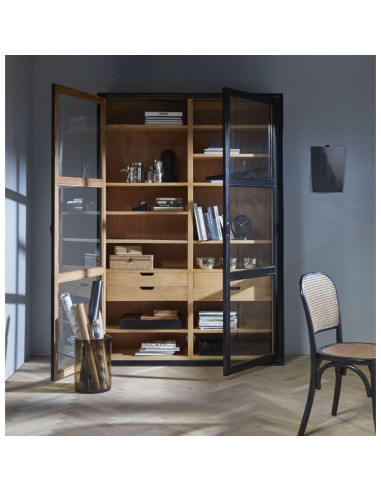 Nordal Viva Black Wood Glass Cabinet, Black Wood Bookcase With Glass Doors