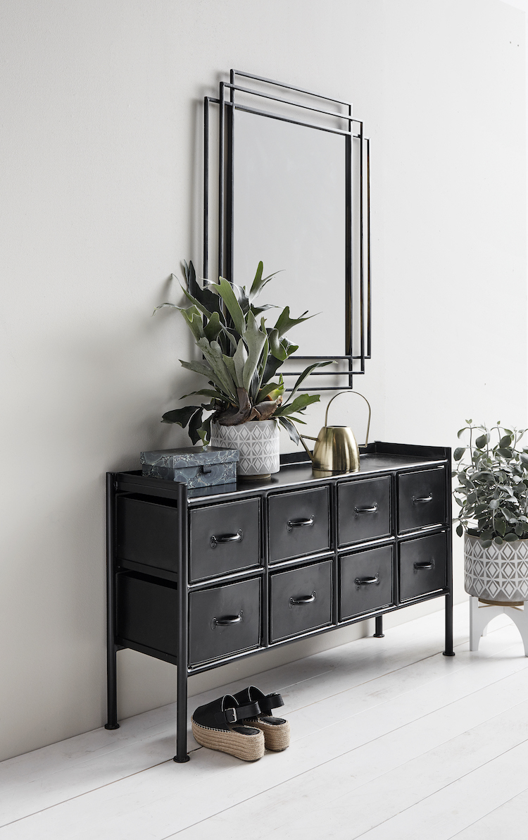 square mirror above dresser