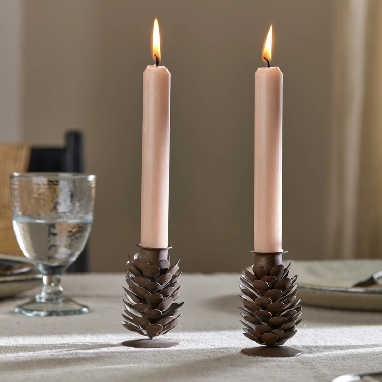 Pine cone shaped candle stick holders for autumn
