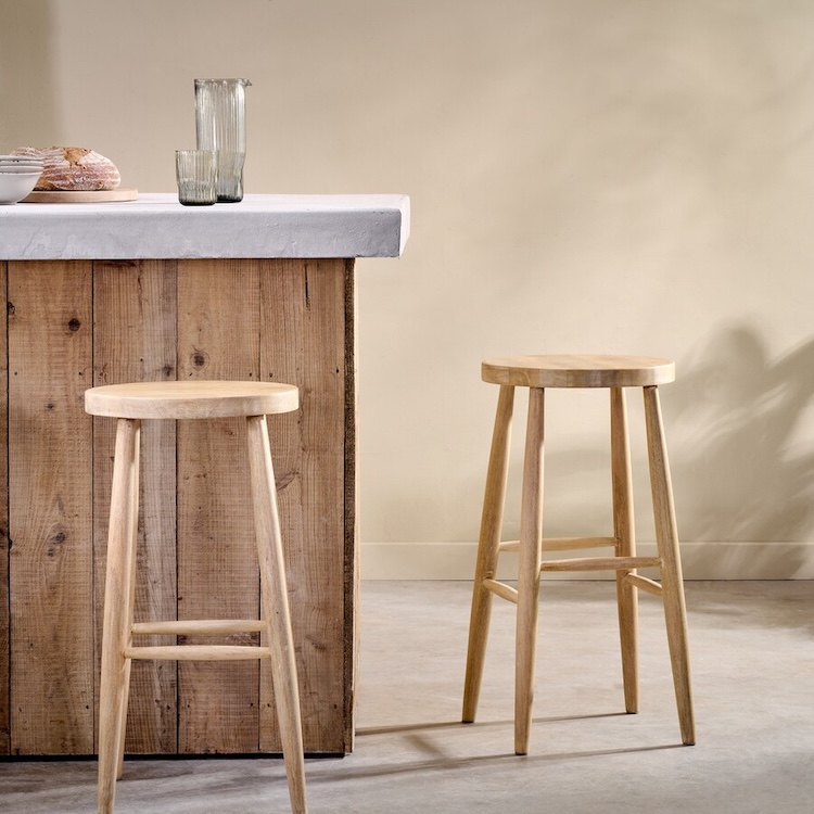 rustic wood bar and stools