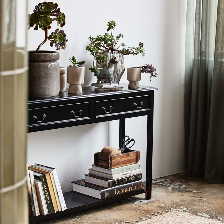 Nordal Moss Black Mango Wood Console Table