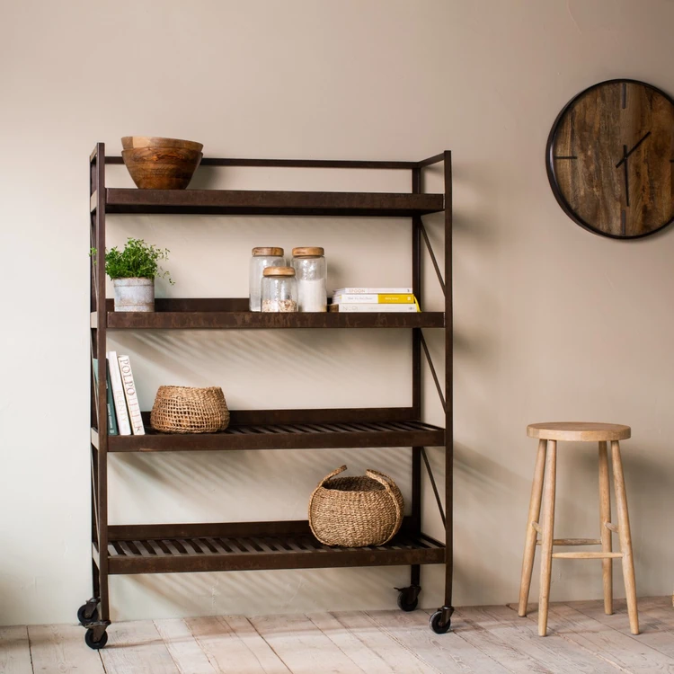 Kitchen shelving unit display seasonal pots and baskets